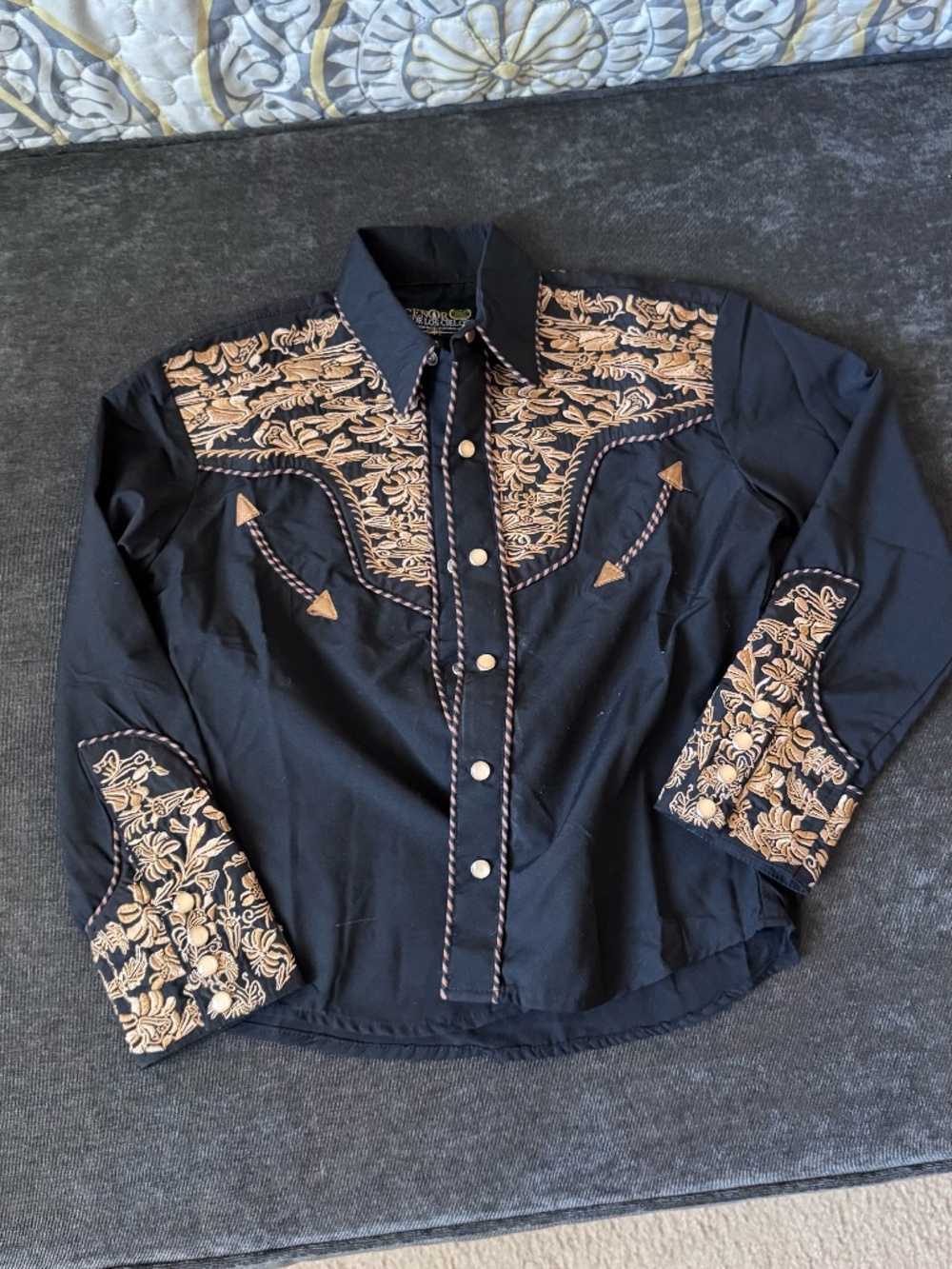 Boys Vintage Western Style Embroidered Button-Up Shirt